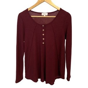 Bohme Burgundy Long-Sleeved Waffle Knit T-shirt